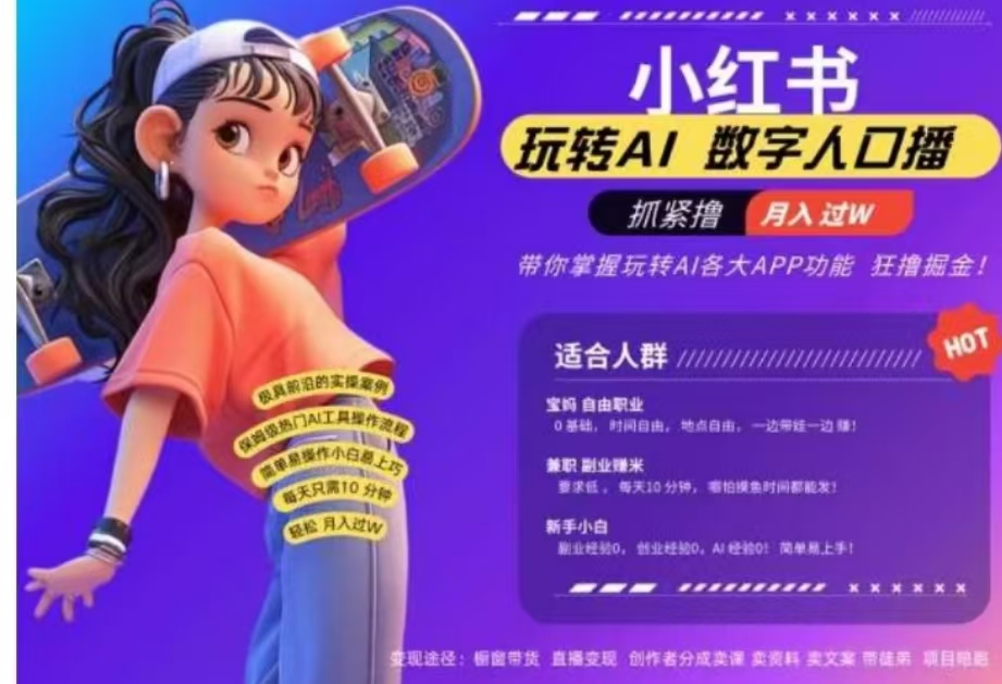 小红书数字人暴力起号，AI改写文案，流量火爆月入破W轻松拿捏，再也不用费劲录口播泓锦前程-网创项目资源站-副业项目-创业项目-搞钱项目泓锦前程