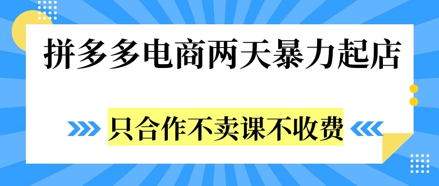 拼多多两天暴力起店，只合作不卖课不收费泓锦前程-网创项目资源站-副业项目-创业项目-搞钱项目泓锦前程