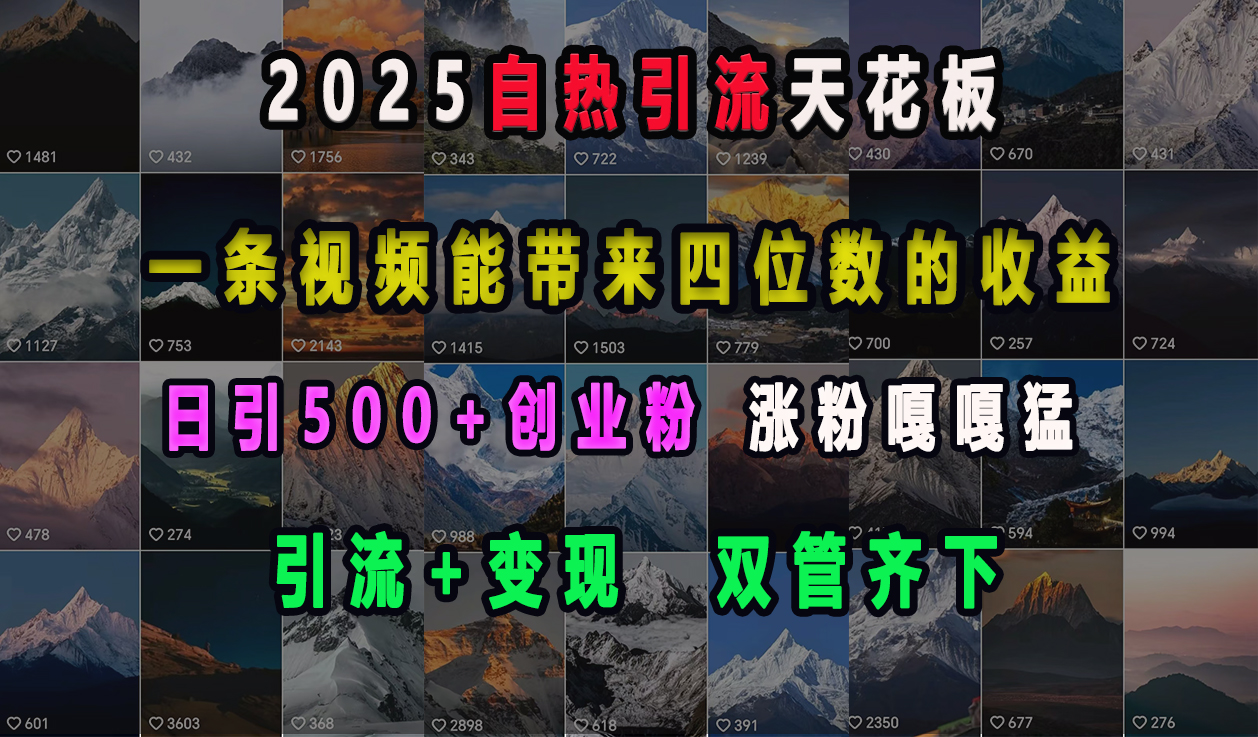 2025自热引流天花板，一条视频能带来四位数的收益，引流+变现双管齐下，日引500+创业粉，涨粉嘎嘎猛泓锦前程-网创项目资源站-副业项目-创业项目-搞钱项目泓锦前程