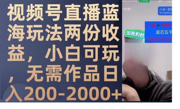 视频号直播蓝海玩法两份收益，小白可玩，无需作品日入200-2000+泓锦前程-网创项目资源站-副业项目-创业项目-搞钱项目泓锦前程