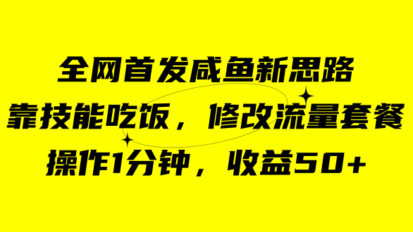 咸鱼冷门新玩法，靠“技能吃饭”，修改流量套餐，操作1分钟，收益50+泓锦前程-网创项目资源站-副业项目-创业项目-搞钱项目泓锦前程