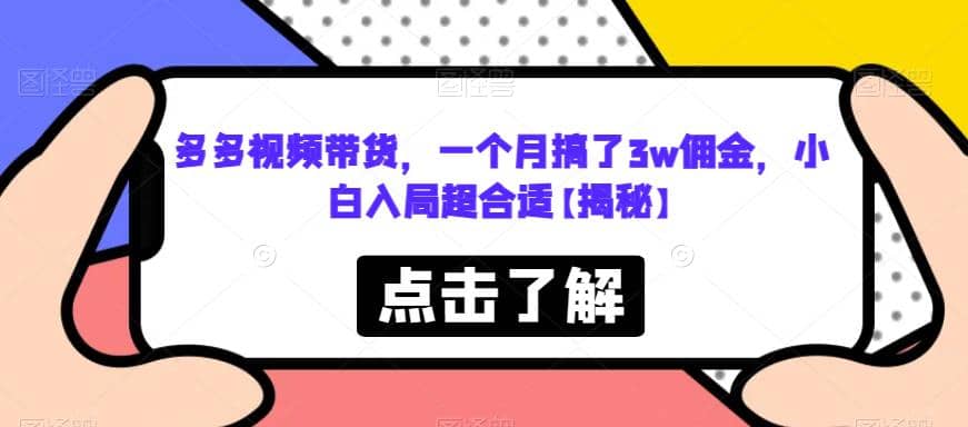 多多视频带货，一个月搞了3w佣金，小白入局超合适【揭秘】泓锦前程-网创项目资源站-副业项目-创业项目-搞钱项目泓锦前程