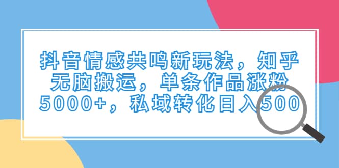 抖音情感共鸣新玩法，知乎无脑搬运，单条作品涨粉5000+，私域转化日入500泓锦前程-网创项目资源站-副业项目-创业项目-搞钱项目泓锦前程