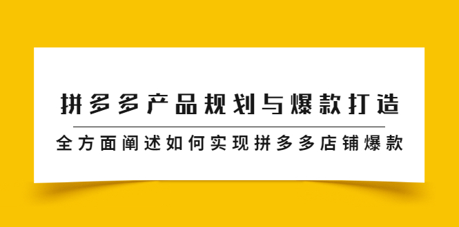 拼多多产品规划与爆款打造，全方面阐述如何实现拼多多店铺爆款泓锦前程-网创项目资源站-副业项目-创业项目-搞钱项目泓锦前程