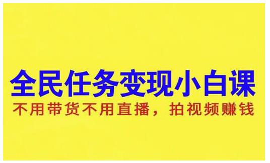 抖音全民任务变现小白课，不用带货不用直播，拍视频就能赚钱泓锦前程-网创项目资源站-副业项目-创业项目-搞钱项目泓锦前程