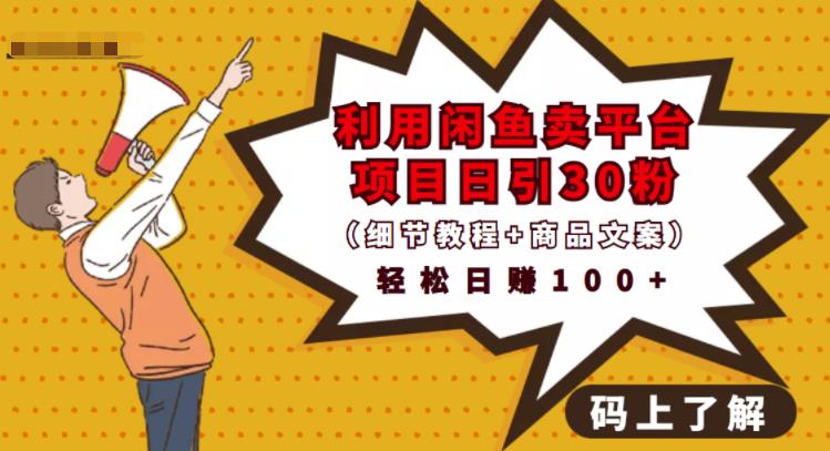 利用闲鱼卖平台项目课程资源日引流30+精准粉丝，轻松日赚100+，积累人脉可实现二次变现（细节教程+商品文案）泓锦前程-网创项目资源站-副业项目-创业项目-搞钱项目泓锦前程