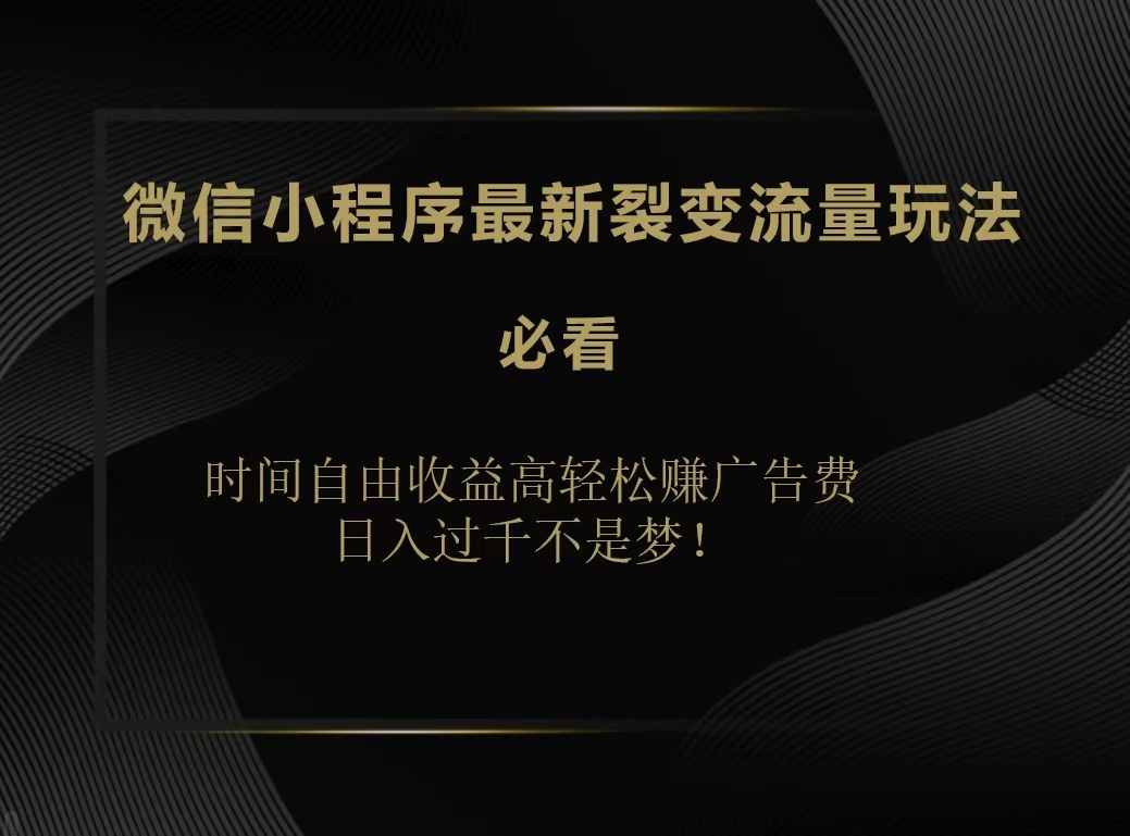 微信小程序最新裂变流量玩法，时间自由收益高轻松赚广告费，日入200-500+泓锦前程-网创项目资源站-副业项目-创业项目-搞钱项目泓锦前程
