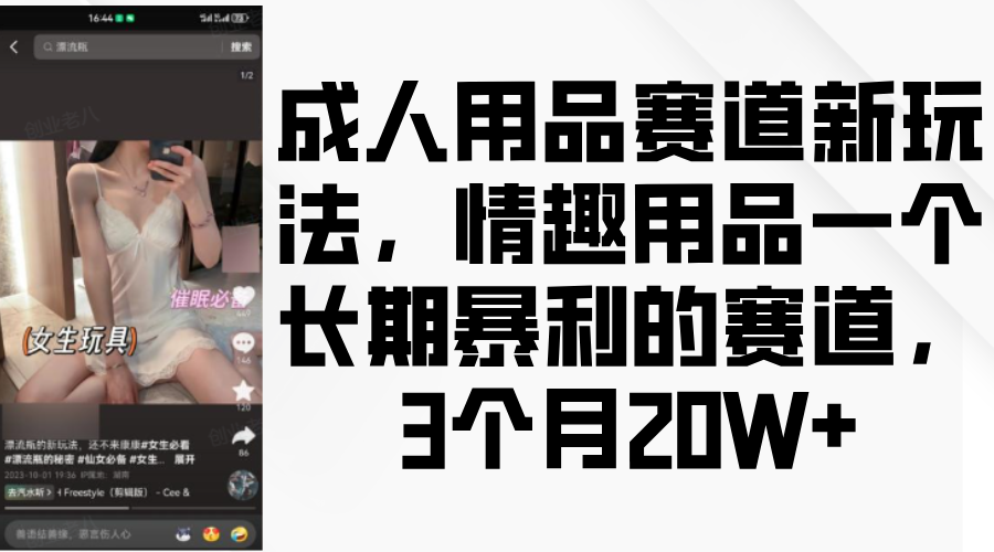 情趣用品一个长期暴利的赛道，成人用品赛道新玩法，3个月20W+泓锦前程-网创项目资源站-副业项目-创业项目-搞钱项目泓锦前程