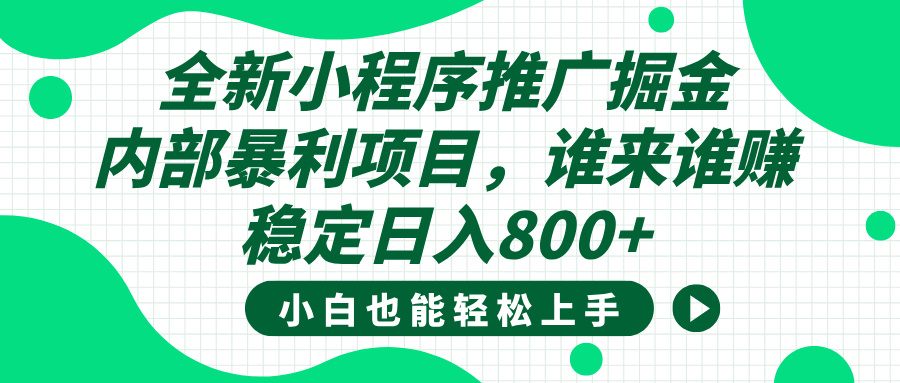 全新小程序推广掘金，内部暴利项目，小白轻松上手，稳定日入800+泓锦前程-网创项目资源站-副业项目-创业项目-搞钱项目泓锦前程