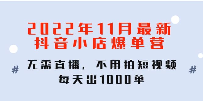 2022年11月最新抖音小店爆单训练营：无需直播，不用拍短视频，每天出1000单泓锦前程-网创项目资源站-副业项目-创业项目-搞钱项目泓锦前程
