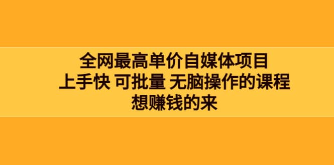 全网最单高价自媒体项目：上手快 可批量 无脑操作的课程，想赚钱的来泓锦前程-网创项目资源站-副业项目-创业项目-搞钱项目泓锦前程