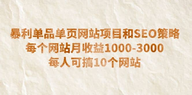 暴利单品单页网站项目和SEO策略 每个网站月收益1000-3000 每人可搞10个泓锦前程-网创项目资源站-副业项目-创业项目-搞钱项目泓锦前程