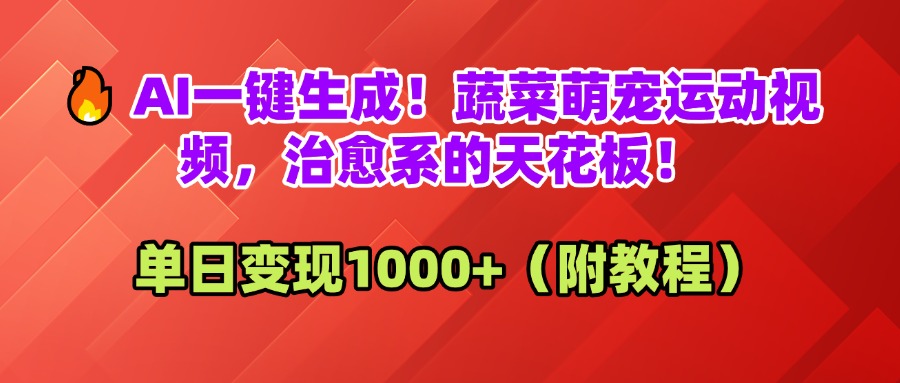 AI一键生成！蔬菜萌宠运动视频，治愈系的天花板！单日变现1000+（附教程）泓锦前程-网创项目资源站-副业项目-创业项目-搞钱项目泓锦前程