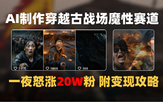 AI制作穿越古战场视频一夜涨粉20W保姆级教学（附AI变现指南）泓锦前程-网创项目资源站-副业项目-创业项目-搞钱项目泓锦前程