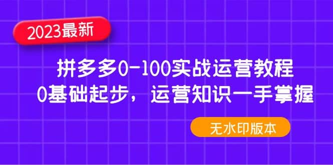 2023拼多多0-100实战运营教程，0基础起步，运营知识一手掌握（无水印）泓锦前程-网创项目资源站-副业项目-创业项目-搞钱项目泓锦前程