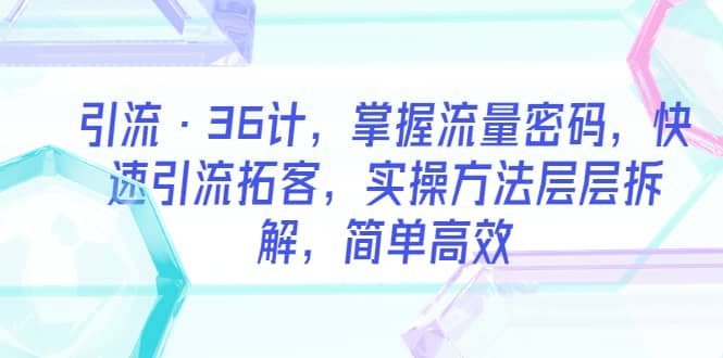 引流·36计，掌握流量密码，快速引流拓客，实操方法层层拆解，简单高效泓锦前程-网创项目资源站-副业项目-创业项目-搞钱项目泓锦前程