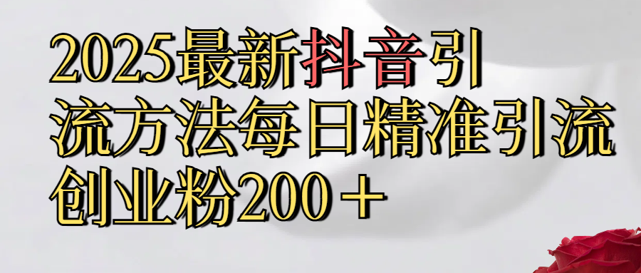 2025最新,抖音引流,方法每日精准引流创业粉300＋泓锦前程-网创项目资源站-副业项目-创业项目-搞钱项目泓锦前程