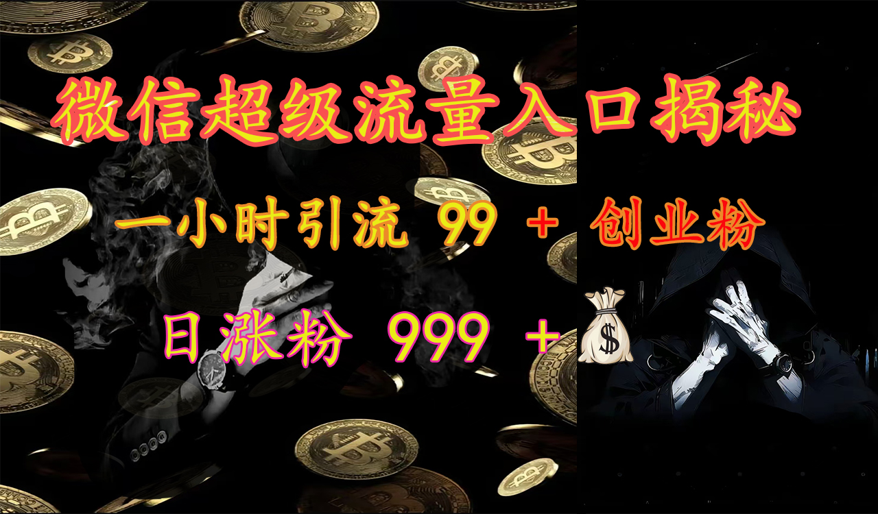 微信超级流量入口揭秘：一小时引流 99 + 创业粉，日涨粉 999 +【揭秘】泓锦前程-网创项目资源站-副业项目-创业项目-搞钱项目泓锦前程