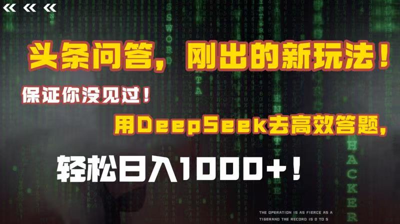 头条问答，刚出的新玩法！保证你没见过！结合Deepseek高效答题，轻松日入1000+泓锦前程-网创项目资源站-副业项目-创业项目-搞钱项目泓锦前程