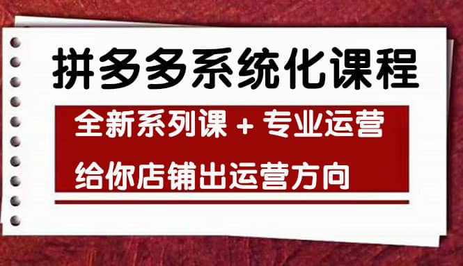 车神陪跑，拼多多系统化课程，全新系列课+专业运营给你店铺出运营方向泓锦前程-网创项目资源站-副业项目-创业项目-搞钱项目泓锦前程