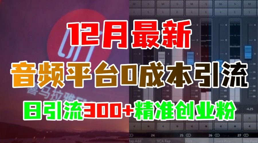 12月最新：音频平台0成本引流，日引300+精准创业粉泓锦前程-网创项目资源站-副业项目-创业项目-搞钱项目泓锦前程