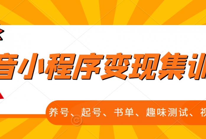 抖音小程序变现集训课，养号、起号、书单、趣味测试、视频剪辑，全套流程泓锦前程-网创项目资源站-副业项目-创业项目-搞钱项目泓锦前程