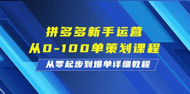 拼多多新手运营从0-100单策划课程，从零起步到爆单详细教程泓锦前程-网创项目资源站-副业项目-创业项目-搞钱项目泓锦前程