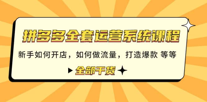 拼多多全套运营系统课程：新手如何开店 如何做流量 打造爆款 等等 全部干货泓锦前程-网创项目资源站-副业项目-创业项目-搞钱项目泓锦前程