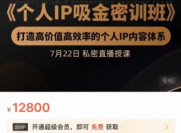 个人IP吸金密训班，打造高价值高效率的个人IP内容体系（价值12800元）泓锦前程-网创项目资源站-副业项目-创业项目-搞钱项目泓锦前程