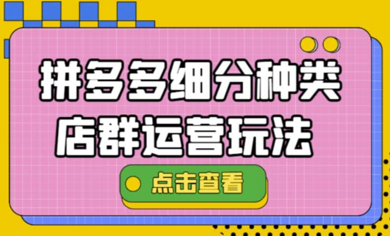 拼多多细分种类店群运营玩法3.0，11月最新玩法，小白也可以操作泓锦前程-网创项目资源站-副业项目-创业项目-搞钱项目泓锦前程