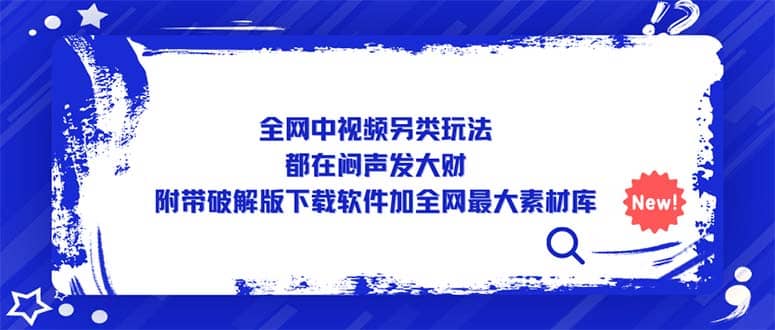 全网中视频另类玩法，都在闷声发大财，附带下载软件加全网最大素材库泓锦前程-网创项目资源站-副业项目-创业项目-搞钱项目泓锦前程