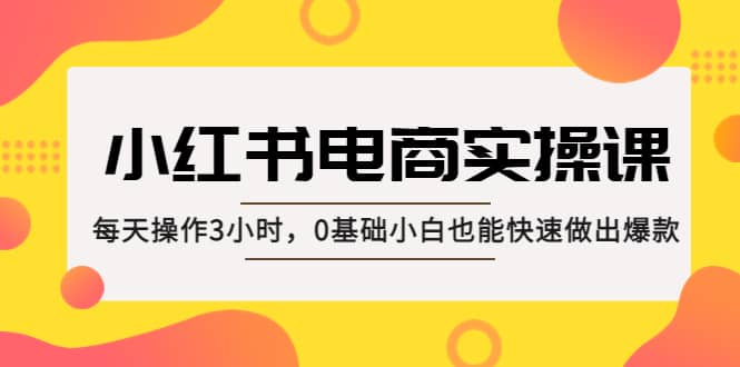 小红书·电商实操课：每天操作3小时，0基础小白也能快速做出爆款泓锦前程-网创项目资源站-副业项目-创业项目-搞钱项目泓锦前程