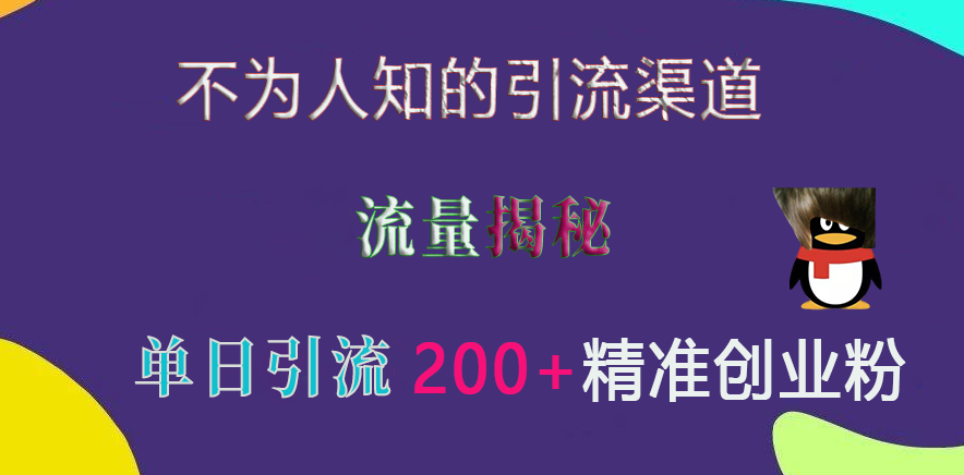 不为人知的引流渠道，流量揭秘，实测单日引流200+精准创业粉泓锦前程-网创项目资源站-副业项目-创业项目-搞钱项目泓锦前程