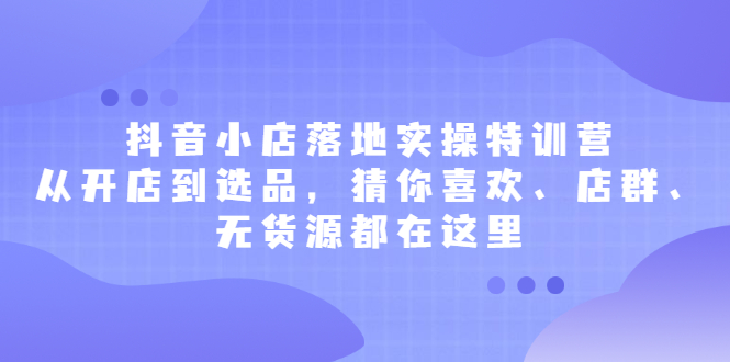 抖音小店落地实操特训营，从开店到选品，猜你喜欢、店群、无货源都在这里泓锦前程-网创项目资源站-副业项目-创业项目-搞钱项目泓锦前程