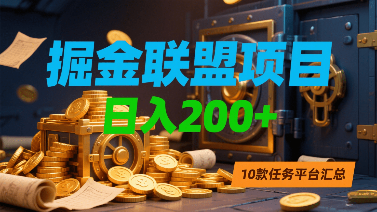 掘金联盟项目，日入200+，10款任务平台汇总泓锦前程-网创项目资源站-副业项目-创业项目-搞钱项目泓锦前程