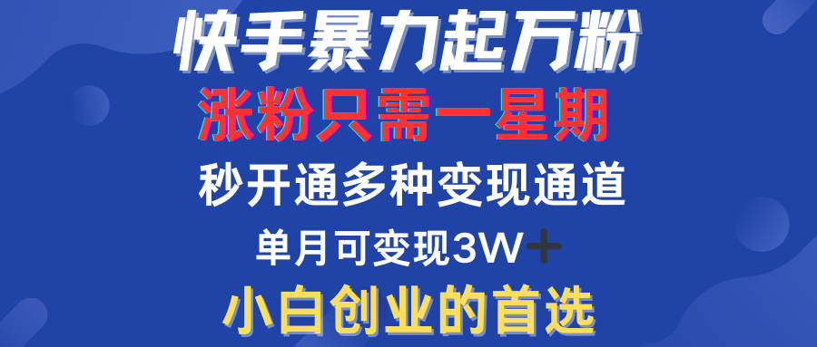 快手暴力起万粉，涨粉只需一星期！多种变现模式泓锦前程-网创项目资源站-副业项目-创业项目-搞钱项目泓锦前程