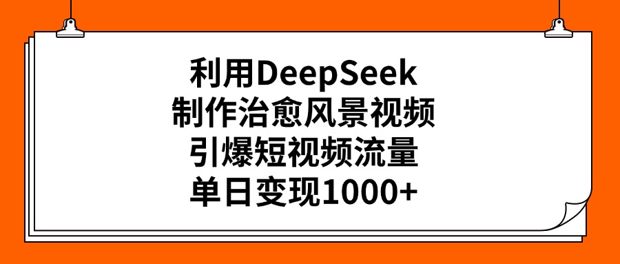 利用DeepSeek制作，治愈风景视频，引爆短视频流量，单日变现1000+泓锦前程-网创项目资源站-副业项目-创业项目-搞钱项目泓锦前程