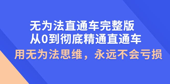 无为法直通车完整版：从0到彻底精通直通车，用无为法思维，永远不会亏损泓锦前程-网创项目资源站-副业项目-创业项目-搞钱项目泓锦前程