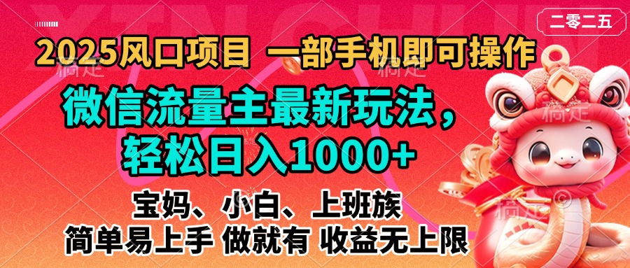 2025蓝海风口项目，微信流量主最新玩法，轻松日入1000+，简单易上手，做就有 收益无上限泓锦前程-网创项目资源站-副业项目-创业项目-搞钱项目泓锦前程