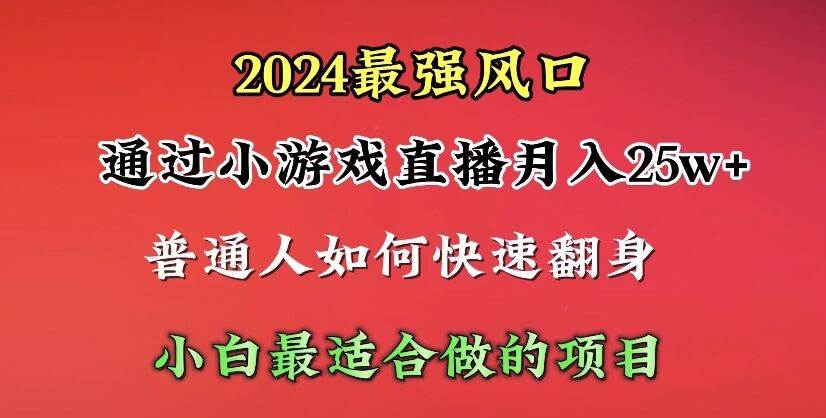 2024年最强风口，通过小游戏直播月入25w+单日收益5000+小白最适合做的项目泓锦前程-网创项目资源站-副业项目-创业项目-搞钱项目泓锦前程