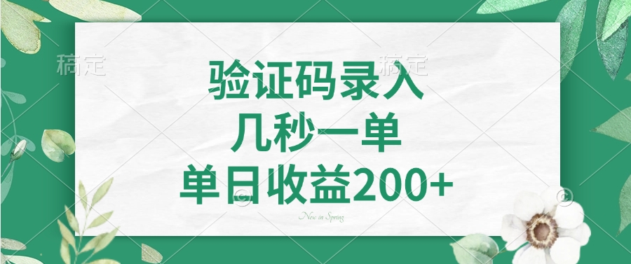 验证码录入，看图识字，几秒一单，单日收益200+泓锦前程-网创项目资源站-副业项目-创业项目-搞钱项目泓锦前程
