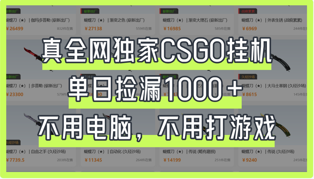 真全网独家CSGO挂机，单日捡漏1000+泓锦前程-网创项目资源站-副业项目-创业项目-搞钱项目泓锦前程