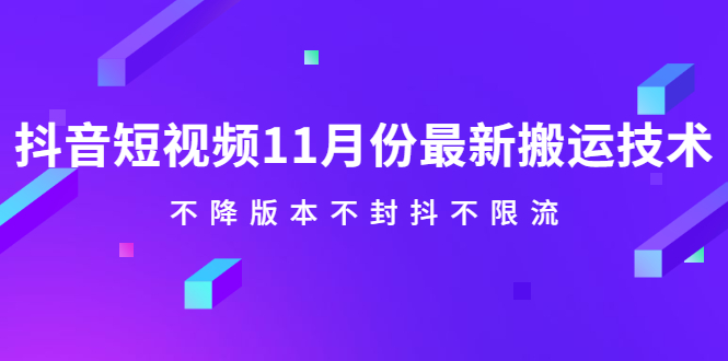 抖音短视频11月份最新搬运技术，不降版本不封抖不限流！【视频课程】泓锦前程-网创项目资源站-副业项目-创业项目-搞钱项目泓锦前程