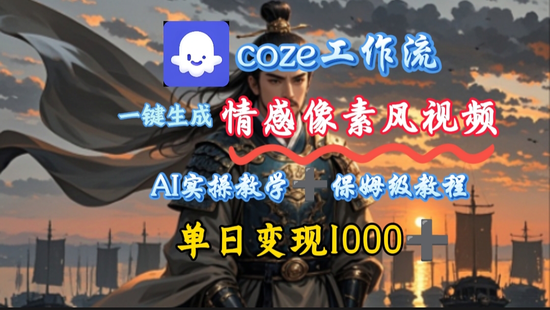 用coze工作流一键生成情感像素风视频，几分钟一条，单日变现500+泓锦前程-网创项目资源站-副业项目-创业项目-搞钱项目泓锦前程