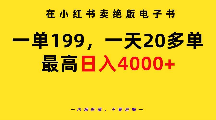 在小红书卖绝版电子书，一单199 一天最多搞20多单，最高日入4000+教程+资料泓锦前程-网创项目资源站-副业项目-创业项目-搞钱项目泓锦前程