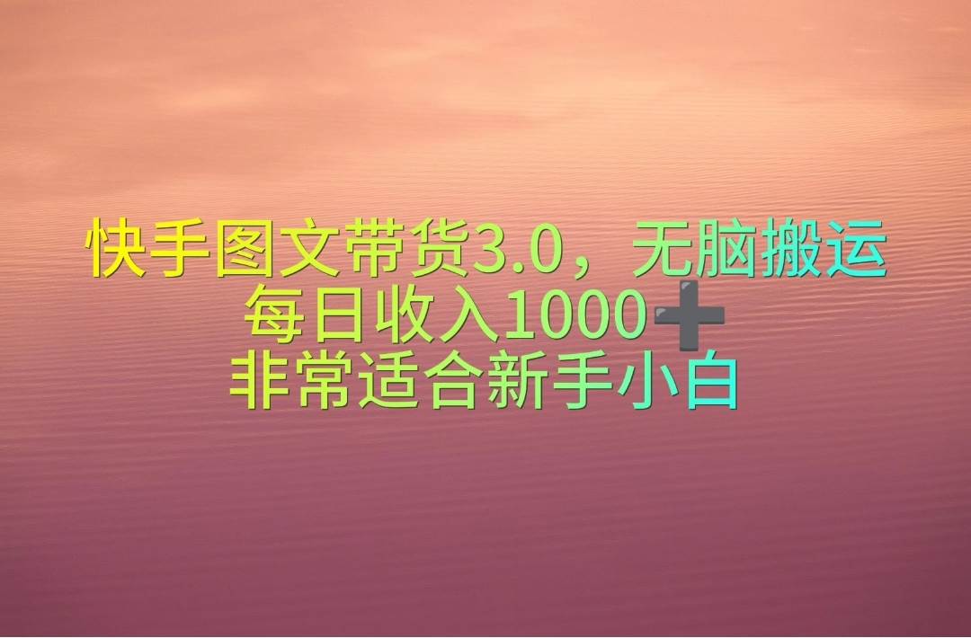 快手图文带货3.0，无脑搬运，每日收入1000＋，非常适合新手小白泓锦前程-网创项目资源站-副业项目-创业项目-搞钱项目泓锦前程