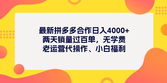 最新拼多多项目日入4000+两天销量过百单，无学费、老运营代操作、小白福利泓锦前程-网创项目资源站-副业项目-创业项目-搞钱项目泓锦前程