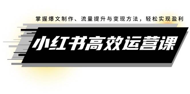 小红书高效运营课：掌握爆文制作、流量提升与变现方法，轻松实现盈利泓锦前程-网创项目资源站-副业项目-创业项目-搞钱项目泓锦前程