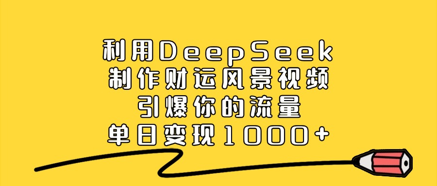 利用DeepSeek制作财运风景视频，引爆流量，单日变现1000+泓锦前程-网创项目资源站-副业项目-创业项目-搞钱项目泓锦前程