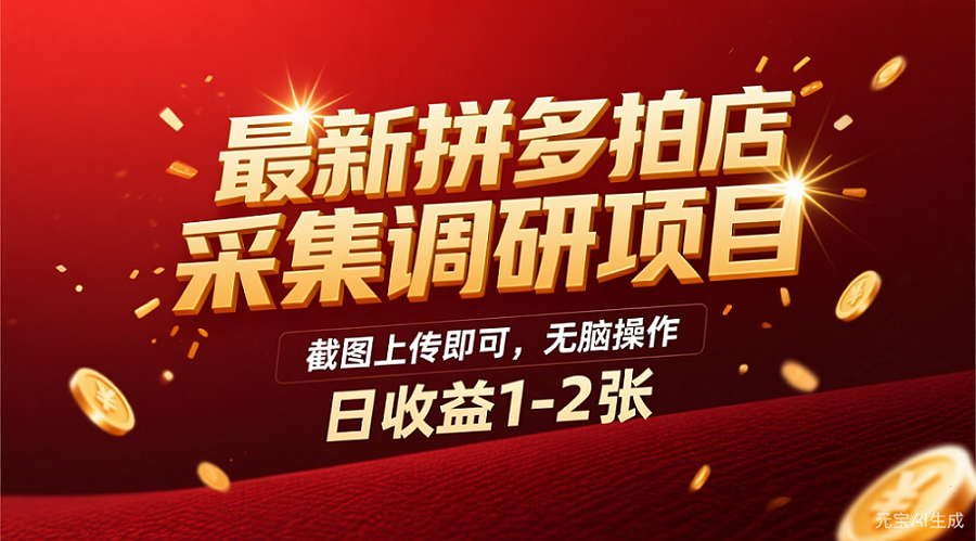 最新拼多多拍店采集调研项目，截图上传即可，无脑操作，日收益1-2张泓锦前程-网创项目资源站-副业项目-创业项目-搞钱项目泓锦前程